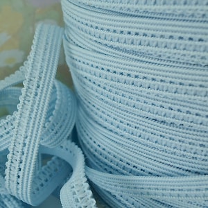 5yd Elastic Baby Blue Picot Stretch 3/8&quot; Sewing Trim Single sided Edging for diy Headband Lingerie bra making Panty waistband Elastic band