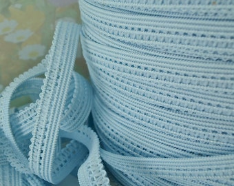 5yd Baby Blue Picot Elastic Stretch Trim 3/8" Sewing Single Sided Edging for diy Headband Lingerie bra making Panty waistband Leg Hole