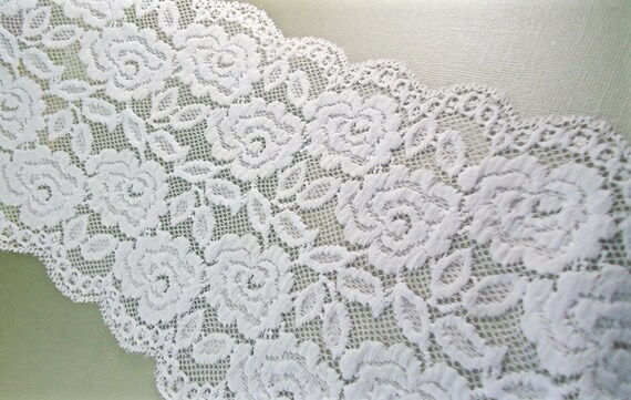 1yd White Stretch Galloon Lace Fabric 5 inches wide Diy Wedding Lingerie  Bra making Stretch lace by the yard