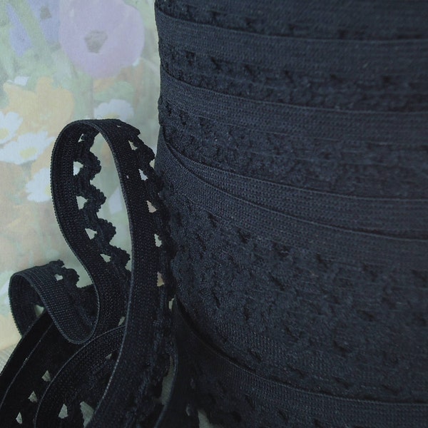 5yds Black Elastic Trim Picot Skinny 1/2" wide Rick Rack Elastic Edging diy Headbands Ric Rac Sewing lingerie Bra Underwear Elastic Trim LRR