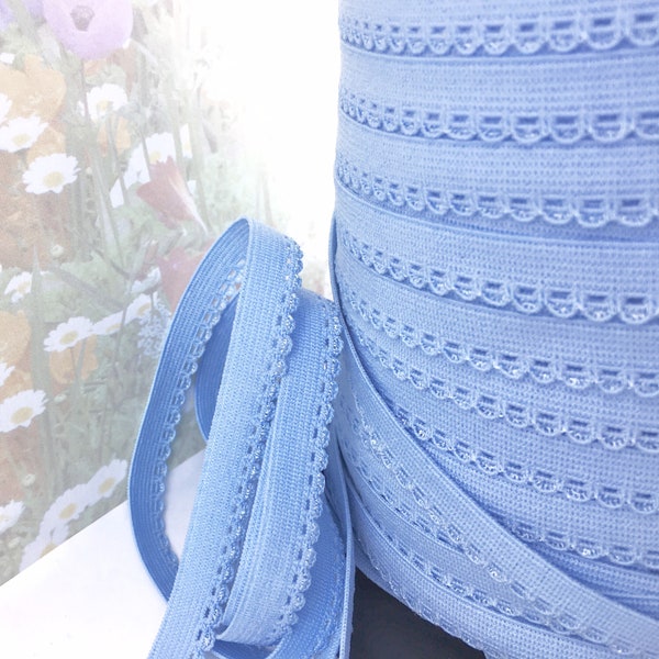 5yd Blue picot 3/8" wide Skinny Elastic Single side edge Trim for diy Headband lingerie bra making waistband doll clothes edging sewing trim