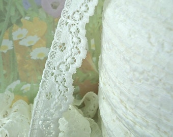 3yd Stretch Scallop Ribbon off White* Knit Lace Trim 3/4" wide victorian looking for diy Baby Headbands lingerie trimming underwear edging