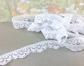 3yd White Stretch Lace Trim Scolloped edging 5/8" Picot Elastic Lace diy Headband Single Edge sewing Bra Lingerie Elastic by the 3 yard RLzz