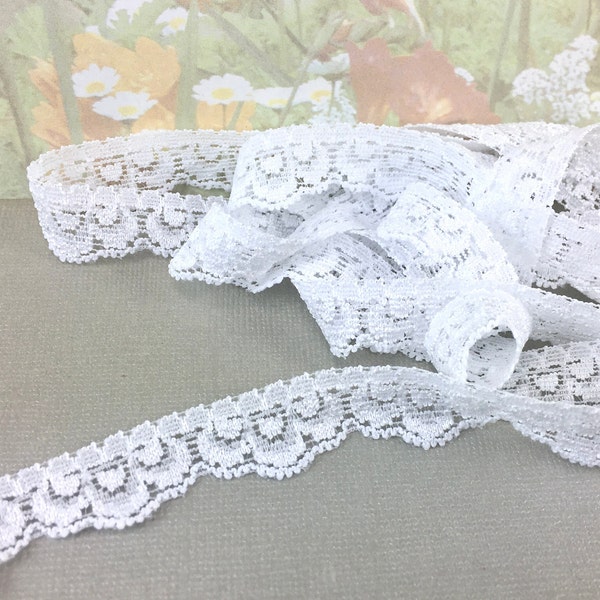 3yd White Stretch Lace Trim Scolloped edging 5/8" Picot Elastic Lace diy Headband Single Edge sewing Bra Lingerie Elastic by the 3 yard RLzz