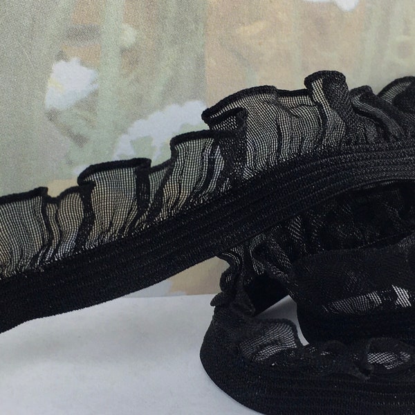 3yd Black Ruffle Elastic Stretch Trim Chiffon / Organza Elastic Single Sided edging 5/8" Lingerie Sewing Trim Bra making Headband garter