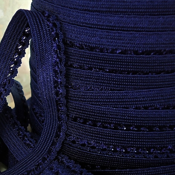 4yd Elastic Trim 3/8" Dark Blue Lace Skinny Picot Trim Rick Rack Scallop single edge for Headband Sewing lingerie Elastic Bands Underwear