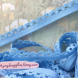 5yd Blue Elastic Picot Stretch Trim Ribbon 1/2&quot; wide Skinny Elastic Rick Rack Sewing Trim Single sided Edging diy Headband Lingerie Trimming