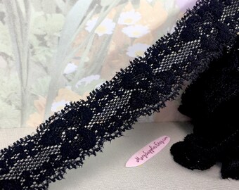 3yds Black Stretch Lace Trim Ribbon floral Pattern Scolloped edge edging for diy Headband bra making Lingerie sewing trimming