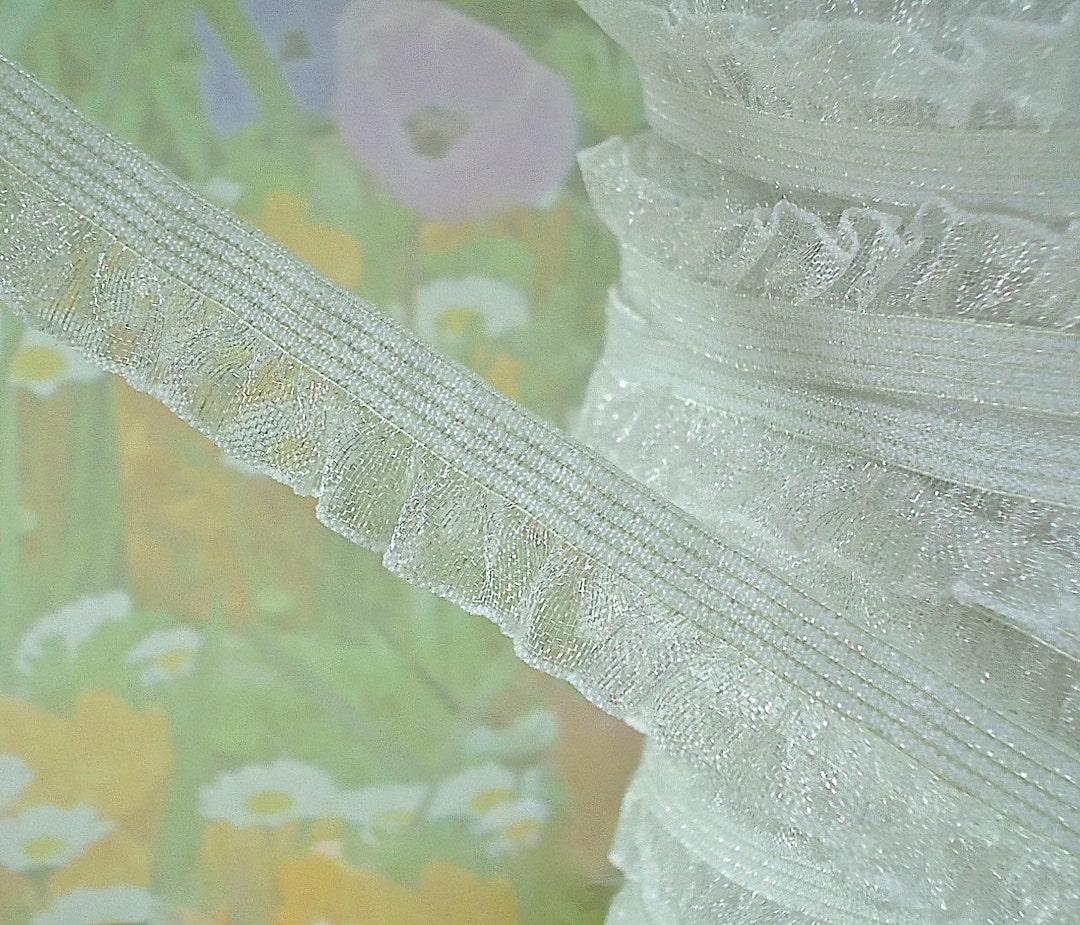 White Ruffle Ribbon Wide 3yds Stretch Ruffle Ribbon White* Organza Single Side 1/2