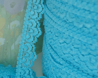 3yd Elastic Lace Trim Aqua Blue Scolloped edging 5/8" wide Stretch Lace for Diy Headband Lingerie Single Edge Elastic Lace trim sewing RLzz