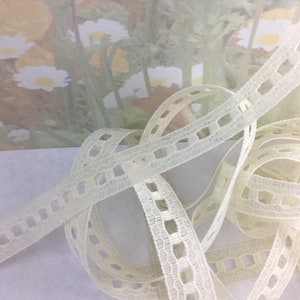 5yds Ivory eyelet Lace ribbon 1/2" wide Trim insertion 1/8" square hole dainty heirloom band for diy lingerie sewing trim bra making edging