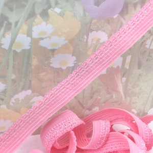 5yd Pink Elastic Picot Trim 1/2&quot; - 3/8&quot; wide single side Scallop edging for diy Headband Sewing lingerie waistband bra making doll cloths