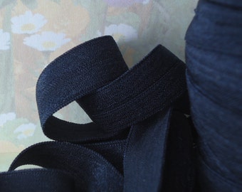 5yds Elastic Ribbon Fold Over foe Dark Blue HeadBand Hair ties 5/8" inch Blue Bra Lingerie waistband bias tape Stretch Trim DB