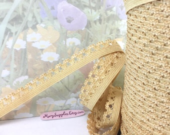 5yd Elastic Picot Trim 1/2” light brown butterscotch color scolloped single sided band diy lingerie bra making headband sewing waistband