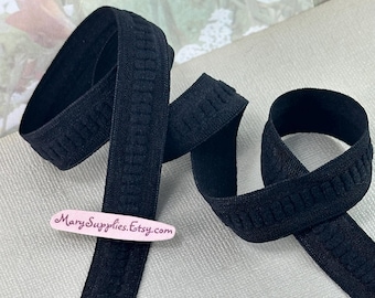 5yd Elastic Black Fold Over foe 5/8" wide Stretch Ribbon band for diy HeadBand Hair band tie bra making underwear lingerie waistband edging