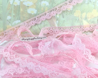 5yd Pink Lace Trim 1/2 inch wide Scalloped Picot Edging Dainty trimming for Diy Sewing lingerie Wedding Bridal Garters Craft doll plushy toy