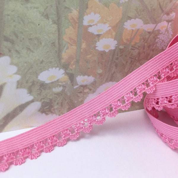 9yds Pink Picot Elastic Lace Edging Stretch Trim 1/2” for diy Lingerie Bra Making waistband underwear leg hole sewing trimming doll cloths