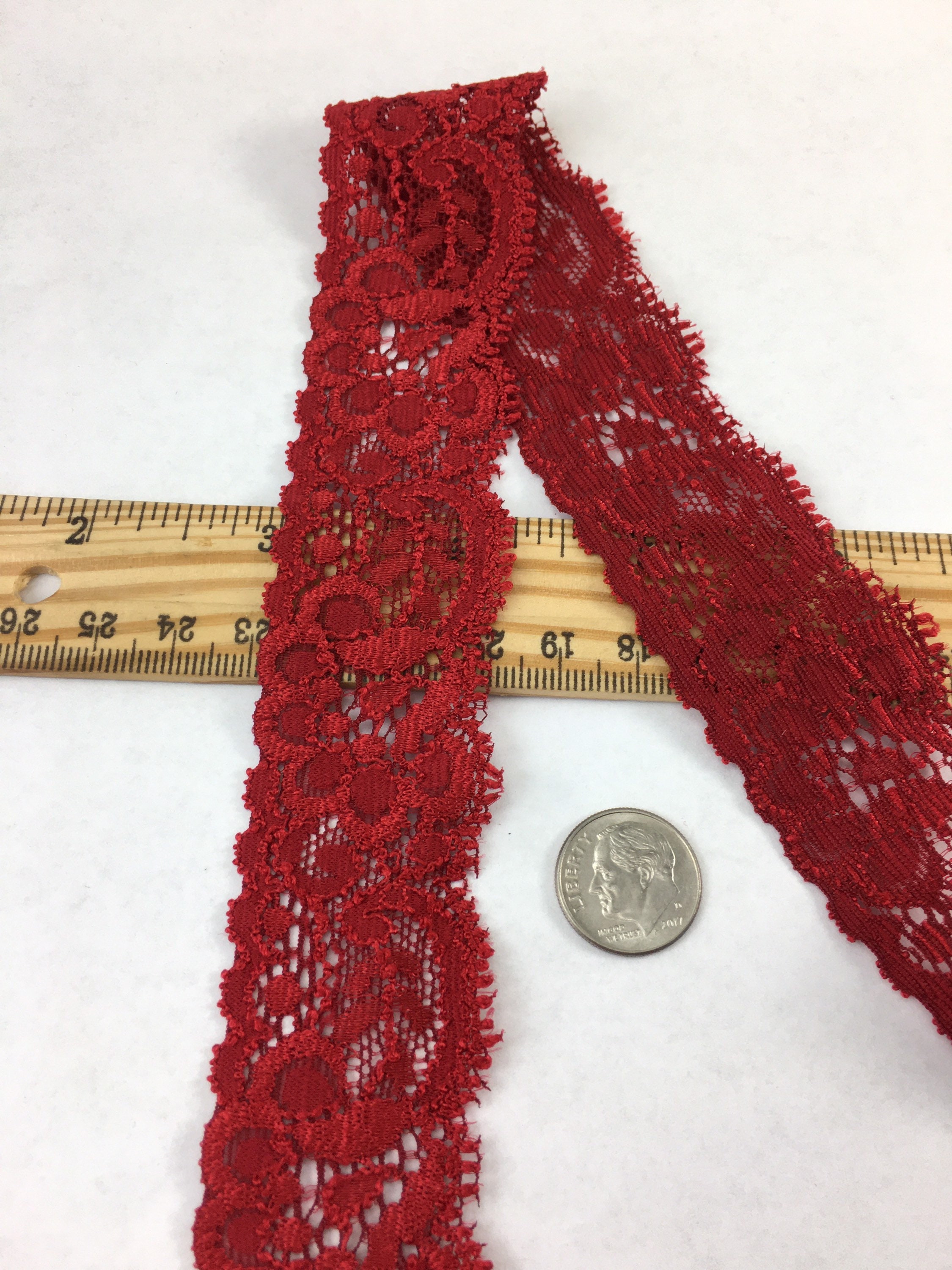 3yds Red Lace Elastic Ribbon Stretch Trim 1 1/4 inch Floral Etsy