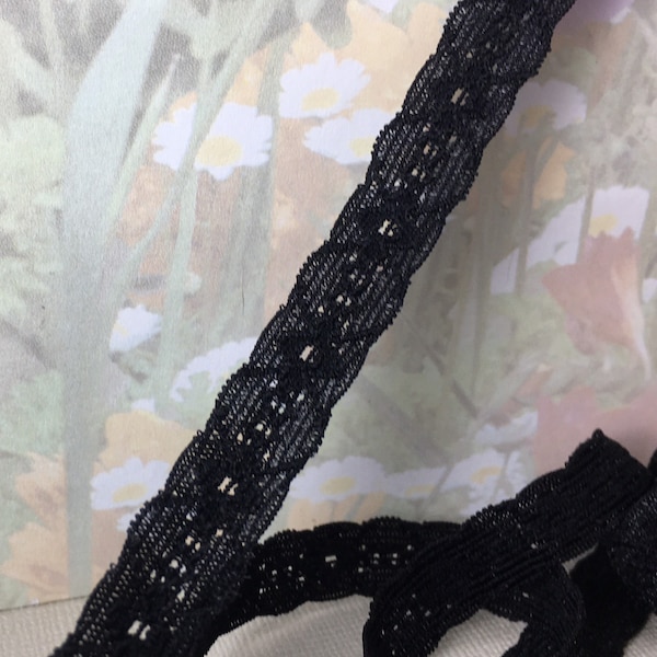 5yds Black Stretch Lace Elastic Ribbon Trim 1/2" wide diy Baby Headbands Wedding lingerie Edging bra making Sewing