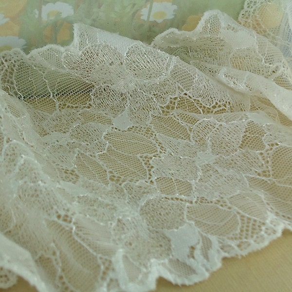 1yd Ivory Stretch Lace 5 inch Wide Fabric Lace Stretch Trim for diy wedding accessories Headbands Boot Cuffs Elastic Lace by the yard