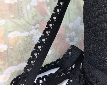 5yds Elastic Picot Lace edge Black Stretch 1/2" scalloped Trim for diy Sewing lingerie bra making undergarment edging underpants doll trim