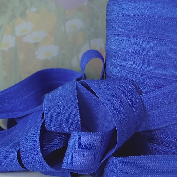 5yds Elastic Ribbon Fold Over Blue Stretch Trim Band 5/8" wide FOE for DIY HeadBands Hair Ties Sewing bra making waistband leg hole swimsuit