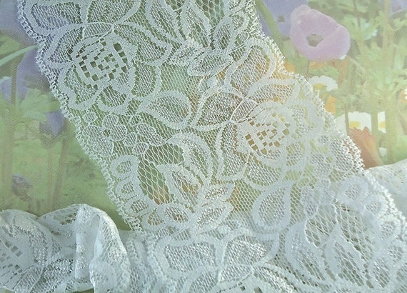 3yd White Stretch Lace Trim Fabric 3 1/2 Inches Wide Floral Pattern Flower  Elastic Lace by the Yard Diy Lingerie Wedding Garter Bra Making 