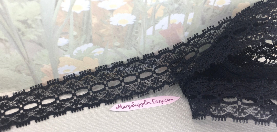 3yd Black Eyelet Lace 1 Wide Ribbon Insertion Lace Trim Dainty Heirloom