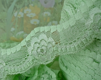 3yds Stretch Lace Elastic Trim 1" wide Light Mint Green for diy Sewing doll cloths wedding underwear lingerie bra making bow ribbon