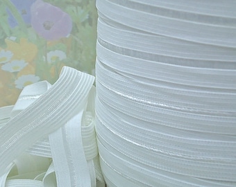 5yd White Stretch Trim Ribbon Fold Over Elastic face mask band HeadBand Hair Tie 5/8" FOE diy sewing waistband bra making lingerie underwear