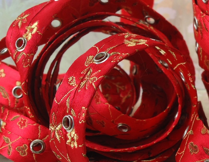 1yd Eyelet Metal Grommet Trim Tape on Double Sided Red Satin Etsy