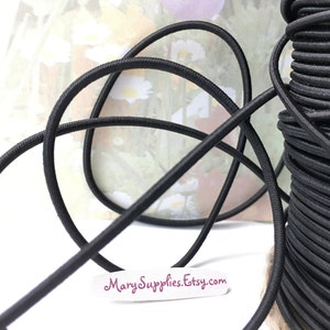 5yd Black Elastic Cord Band 2.6mm wide Drawstring Skinny Stretch String diy  Headbands Wristband cording bra strap spaghetti Elastic lacing