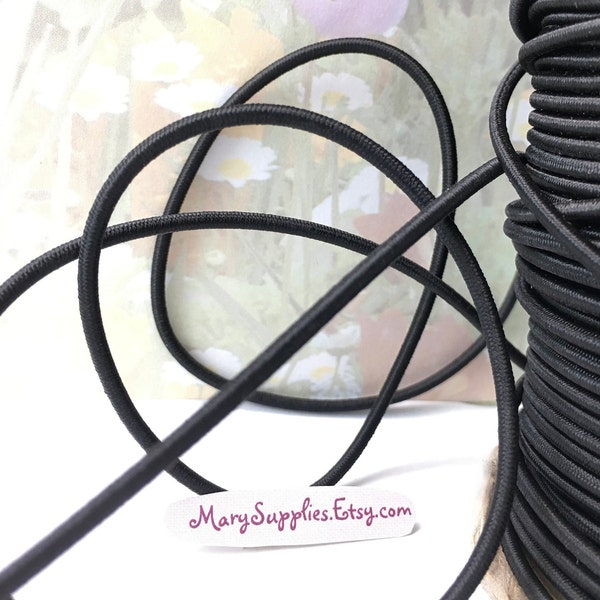 5yd Black Elastic Cord Band 2.6mm wide Drawstring Skinny Stretch String diy  Headbands Wristband cording bra strap spaghetti Elastic lacing