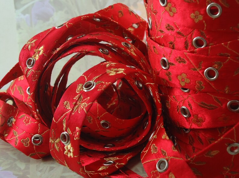 1yd Eyelet Metal Grommet Trim Tape on Double Sided Red Satin Etsy