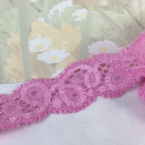 3yds Stretch Lace Trim Scollop edge 7/8&quot; wide *Pink for diy headband bows wedding streamers lingerie bra making doll clothes sewing trim