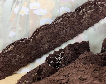 3yd Brown Stretch Lace Ribbon Elastic Trim 1 1/4" for diy Headbands lingerie bra making waistband lace Sewing edging Cuff lace doll trimming