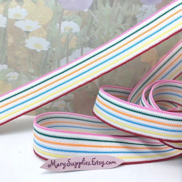 3yds Elastic Band Rainbow colors stretch ribbon 5/8" wide Stripe knitted trim for diy sewing underwear waistband bra making Strap bands