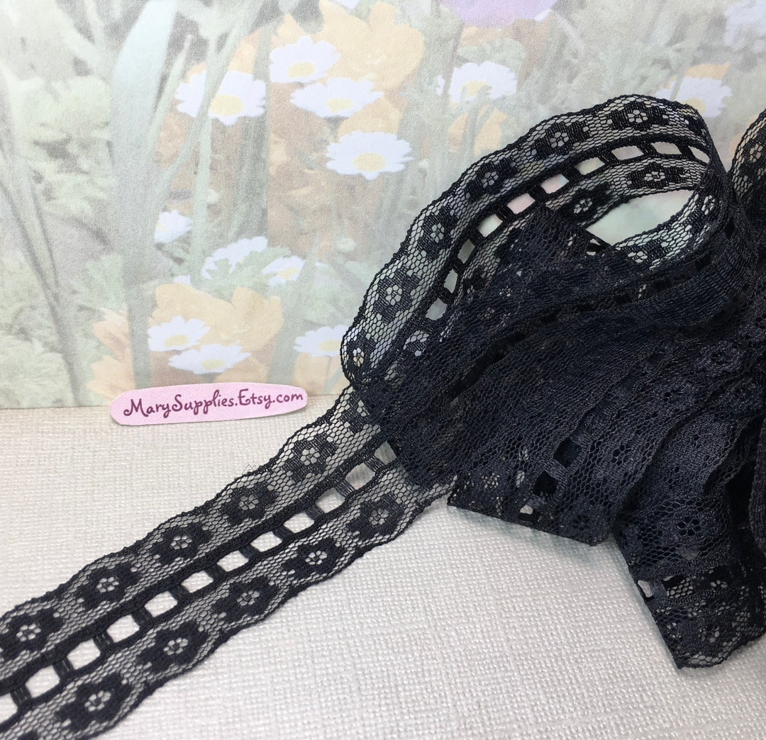 3yds Black Eyelet Lace Ribbon Scallop 1 Wide Insertion Lace 1/8 X 1/8