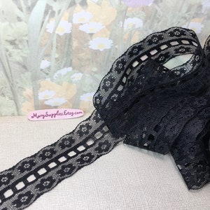 3yds Black eyelet lace ribbon Scallop 1" wide insertion lace 1/8" x 1/8" eyelet hole dainty heirloom lace lingerie sewing trim