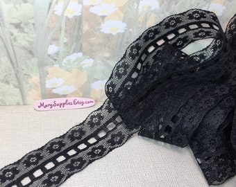 3yds Black eyelet lace ribbon Scallop 1" wide insertion lace 1/8" x 1/8" eyelet hole dainty heirloom lace lingerie sewing trim