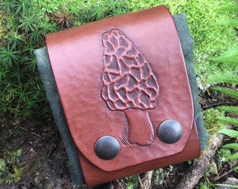 Foraging Pouch Belt Bag with Waxed Canvas and Leather, Mushroom Foraging Canvas Gathering Bag or Pouch, Folding harvest bag, Bushcraft Gear