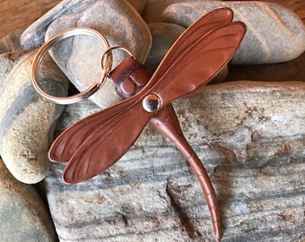 Dragonfly Leather Key Ring, Key Fob, Dragonfly Key Chain, Gifts Under 25