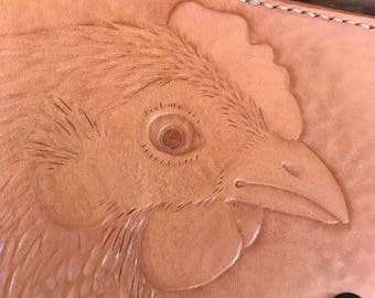 Chicken Journal Cover for 5.5 x 3.5 Notebook, Leather Book Cover for Moleskine or Handmade Book, Tooled Chicken Design, Hen or Rooster