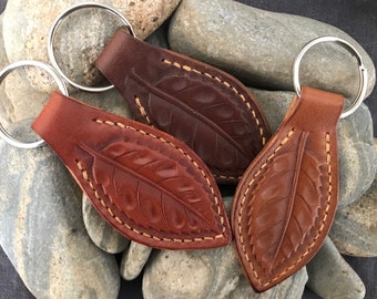 Leaf Leather Key Ring Key Fob, Tooled Leaf Design Key Chain, Leather Leaf Key Chain, Leather Leaf Shape Key Ring, Gifts Under 25