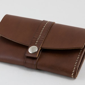 Cartera de piel, portamonedas y tarjetero, tamaño bolsillo, color marrón, tarjetero, tarjetero de crédito, cartera pequeña para llevar a diario