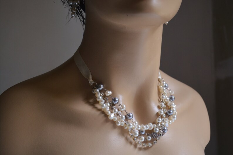 Pearl And Rhinestone Bridesmaid Necklace Set With Pearl Etsy