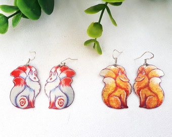 Kitsune Magic Fox Tails Orange White Cute Kawaii Metal Dangle Earrings