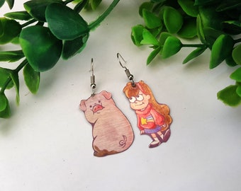 Gravity Falls Mabel Pines Waddles Pig Cute Kawaii Metal Dangle Earrings