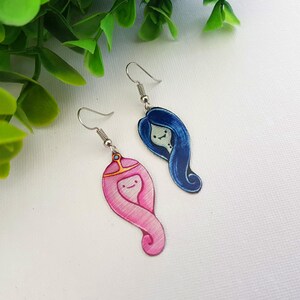 Princess Bubblegum Marceline Vampire Queen Adventure Time Cartoon Cute Kawaii Asymmetrical Metal Dangle Earrings image 2