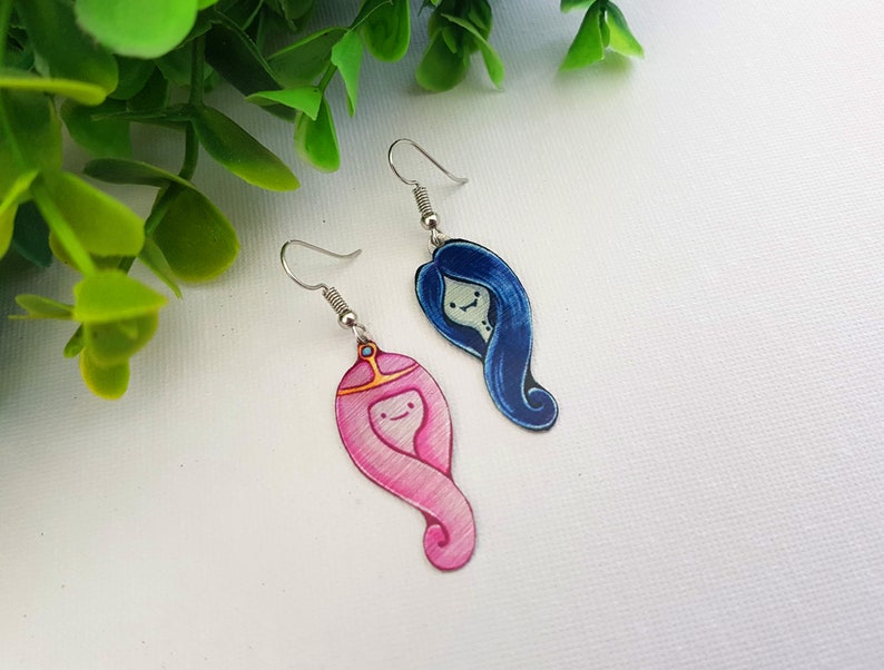 Princess Bubblegum Marceline Vampire Queen Adventure Time Cartoon Cute Kawaii Asymmetrical Metal Dangle Earrings image 2